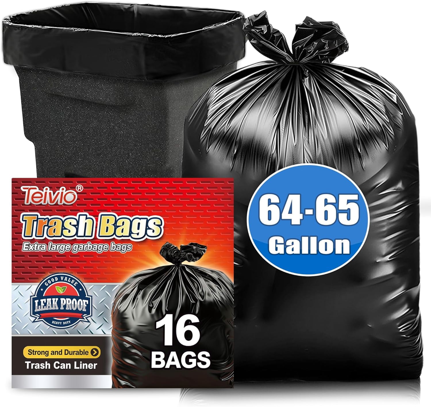 Large Black Trash Bags 64-65 Gallon 13 Counts Industrial Sturdy s, Extra Large Lawn and Leaf Bags Outdoor Commercial Trash Can Liner for Construction Sites, Workshops, Backyard