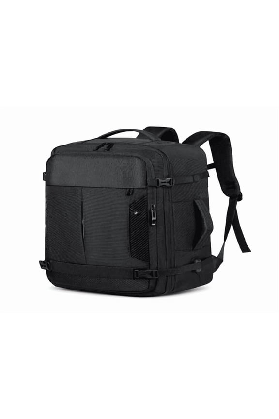 Large Black Travel Backpack with USB Charging Port, Multi-Compartment Storage & Side Handles