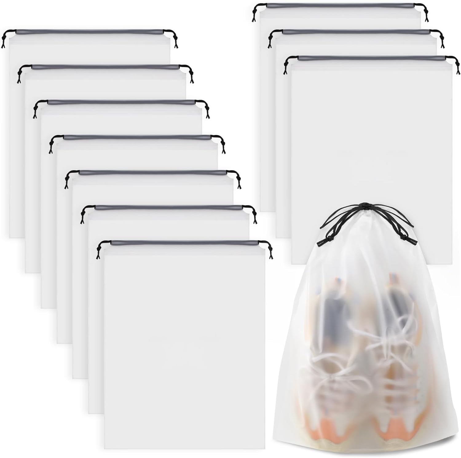 Large Black Travel Shoe Bags - 5 Pcs with Clear Window, Non-Woven Drawstring, 12.6" X 17.3" for Men Women