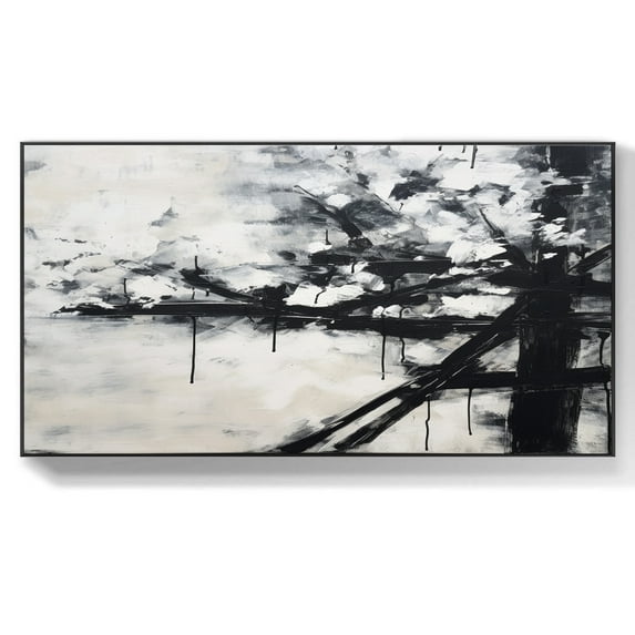 Large Black White Minimalist Wall Art Modern Textured Painting on Canvas Black White Textured Canvas Art Living Room Wall Art Decor,Unstretched,Frameless,(71*142cm)28*56lnches