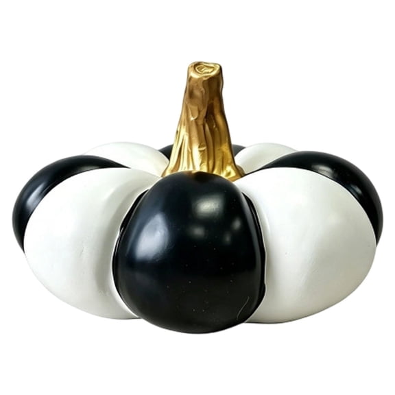 Large Black White Striped Pumpkin Halloween Pumpkin Decor,Artificial Faux Foam Pumpkin with Stem,Decorative Pumpkins for Fall Halloween Farmhouse Tabletop Centerpiece Mantel Porch