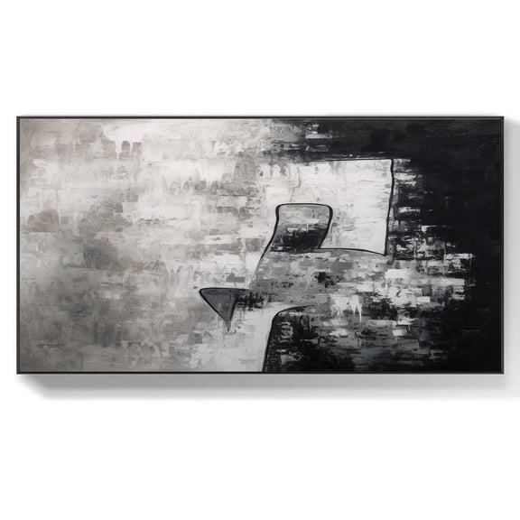 Large Black and White Wall Art Minimalist Wall Art Large Abstract Wall Art Canvas Black and White Oil Painting Modern Living Room Wall Decor,Unstretched,Frameless,(61*122cm)24*48Inches