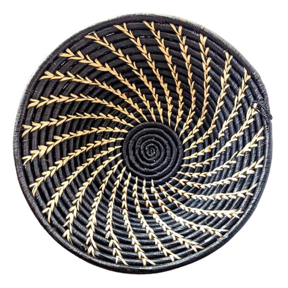 Large Black White Woven Raffia Fruit Wall Basket Handmade