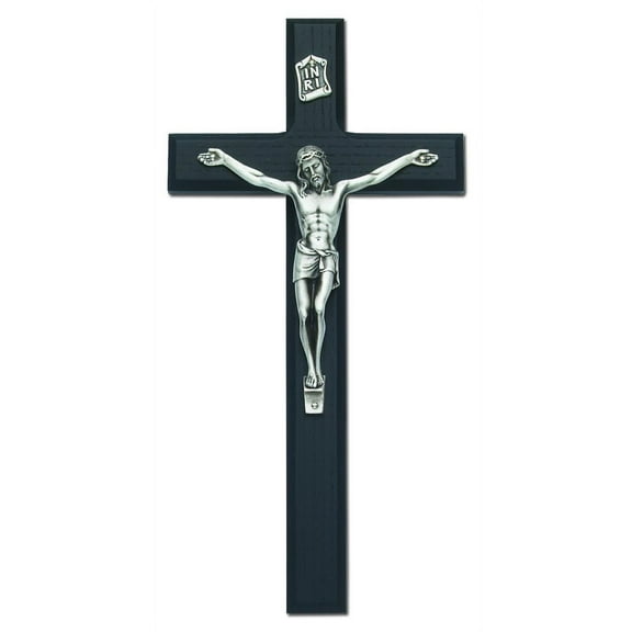 Large Black Wood Wall Crucifix with Silver Corpus