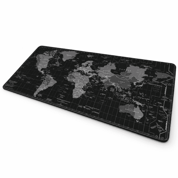 Large Black World Map Gaming Mouse Pad, 31.5x11.8 Inch, Non-Slip Rubber Base
