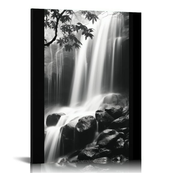Large Black and White Waterfall Pictures Paintings on Canvas Modern Forest Nature Landscape Wall Art Prints for Living Room Home Decorations 12x16 in