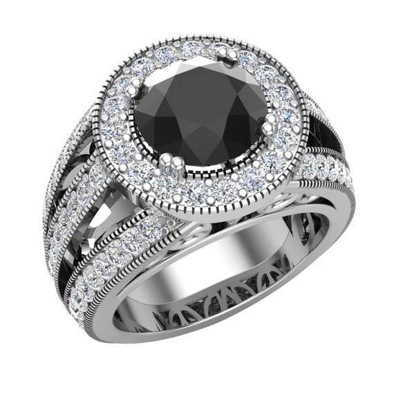 Large Black diamond engagement ring 14K White Gold 8.00 mm 3.50 carat tw