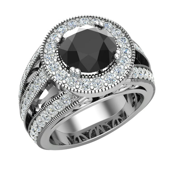 Large Black diamond engagement ring 18K White Gold 8.00 mm 3.50 carat tw (G,VS1)