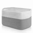 thumbnail image 1 of Large Blanket Basket, 22"x12"x17"(75L) Rectangle Woven Baskets for Storage, Cotton Rope Basket for Living Room, Toy Basket with Handle, Basket for Organizing(White & Gray), 1 of 7