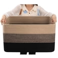 thumbnail image 1 of Large Blanket Basket for Living Room（25"x16"）,75 L Rectangle Toy Storage Basket for Nursery Room, Woven Rope Storage Box with Leather Handle,Gradient Linen, 1 of 10
