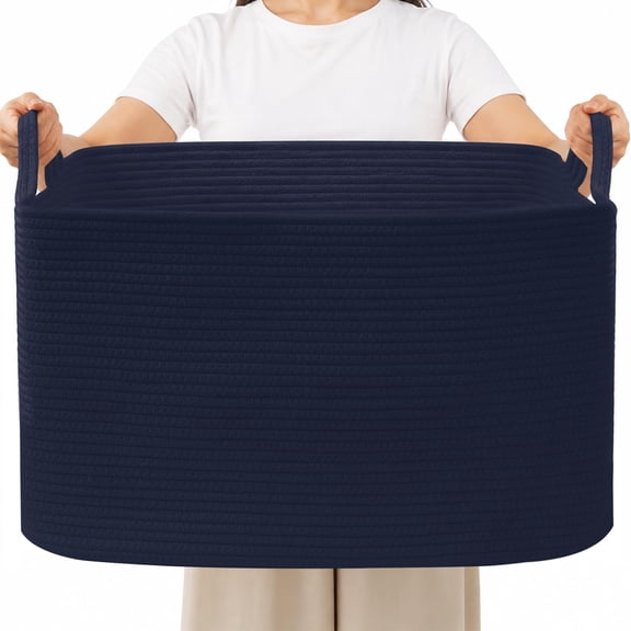 Large Blanket Basket,Woven Rope Basket Storage Bin with Handles,65L Rectangle Laundry Basket for Magazines,Clothes,Newspaper Shelf Organization,White & Brown