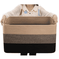 thumbnail image 1 of Large Blanket Basket for Living Room,75 L Rectangle Toy Storage Basket for Nursery Room, Woven Rope Storage Box with Leather Handle,Gradient Linen, 1 of 10
