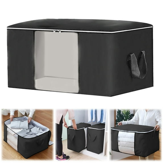 Large Blanket Storage Bags - Heavy Duty Zippered Comforter Storage Containers with Reinforced Handles & Clear Window for King Size Bedding, Clothes, Seasonal Items