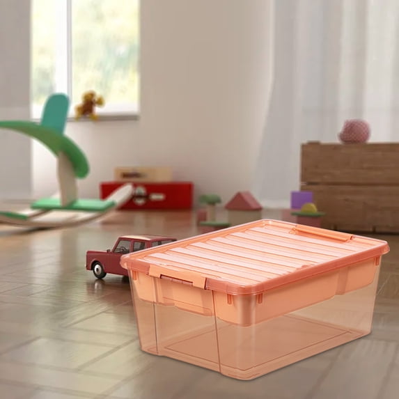 Large Block Storage Box with 5 Removable Trays - Clear Stackable Organizer for XXL Capacity 41x31cm Kids Toy Organizer with Secure Lid B