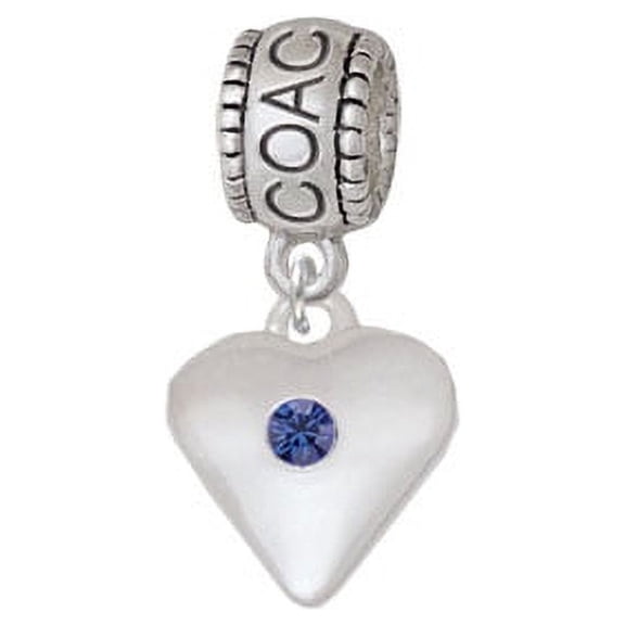 Large Blue Birthday Crystal Heart - Coach Charm Bead