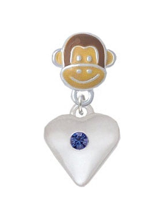 Large Blue Birthday Crystal Heart - Monkey Face Charm Bead