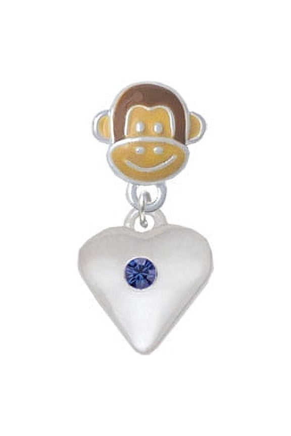 Large Blue Birthday Crystal Heart - Monkey Face Charm Bead