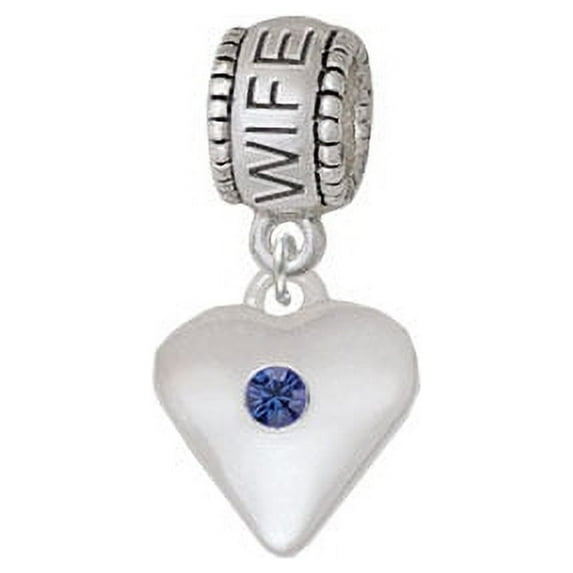 Large Blue Birthday Crystal Heart - Wife Charm Bead