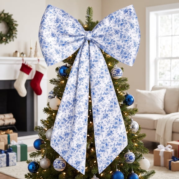 Large Blue Bow Wall Decor, 23"x43" Giant Smooth Polyester Fabric Hanging Coquette Aesthetic Backdrop for Christmas Party Wedding Ballerina Room