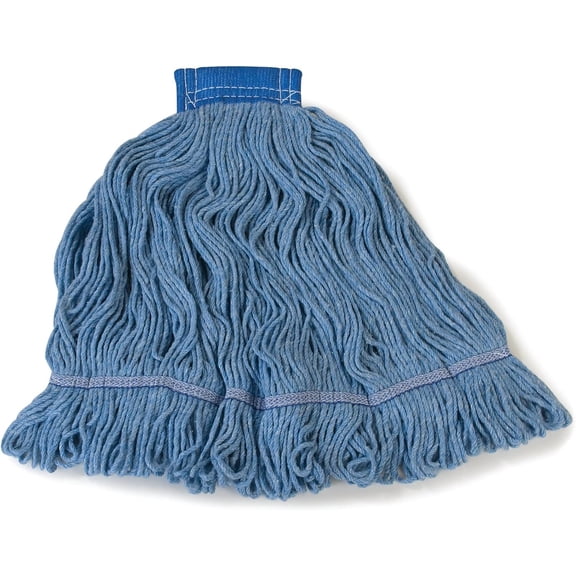 Large Blue Cotton 5 Inch Wide Looped Mop Head Industrial Strength, Heavy Duty Commercial Floor Cleaning Replacement (1)