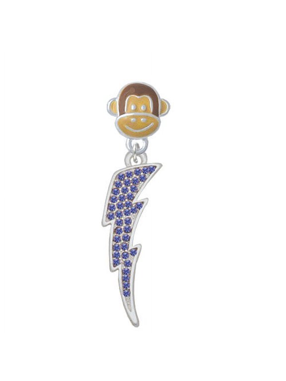 Large Blue Crystal Lightning Bolt - Monkey Face Charm Bead