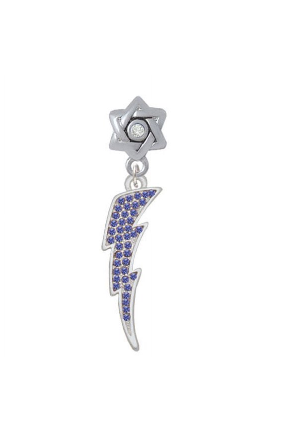 Large Blue Crystal Lightning Bolt - Star of David with Clear Crystal Charm Bead