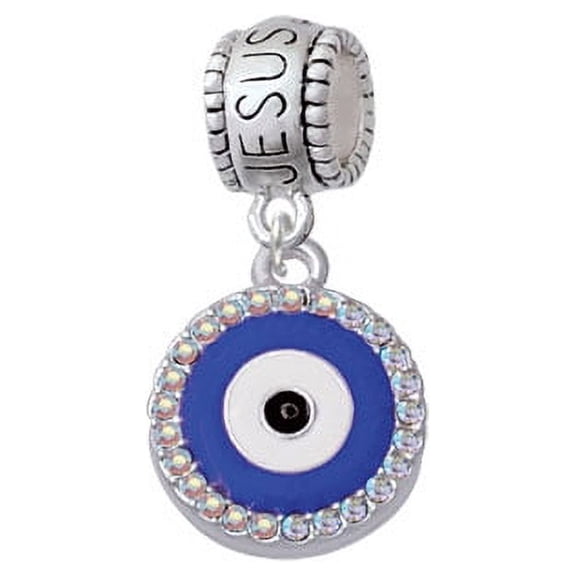 Large Blue Evil Eye with AB Crystal Border - Jesus Loves Me Charm Bead