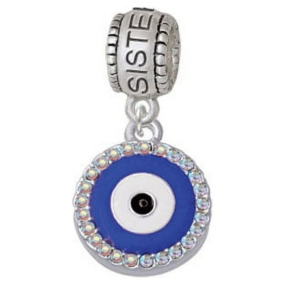 Large Blue Evil Eye with AB Crystal Border - Sister Charm Bead