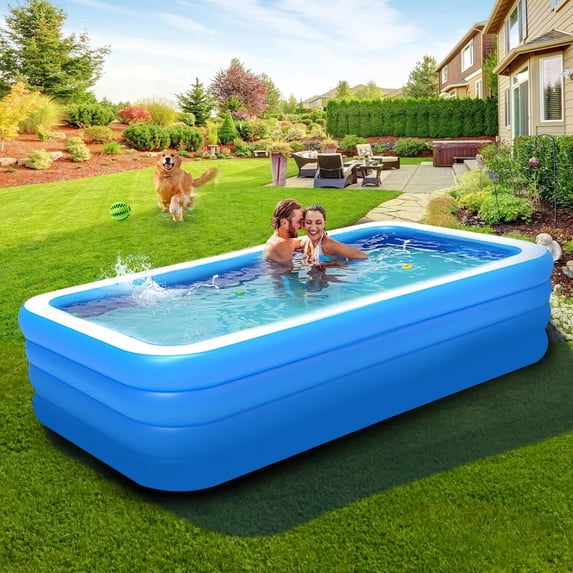 Large Blue Inflatable Swimming Pool - Durable Family Pool Measuring 120.08*67.72*25.59 Inches for All Ages - Perfect for Outdoor Summer Water Parties in Your Backyard or Garden