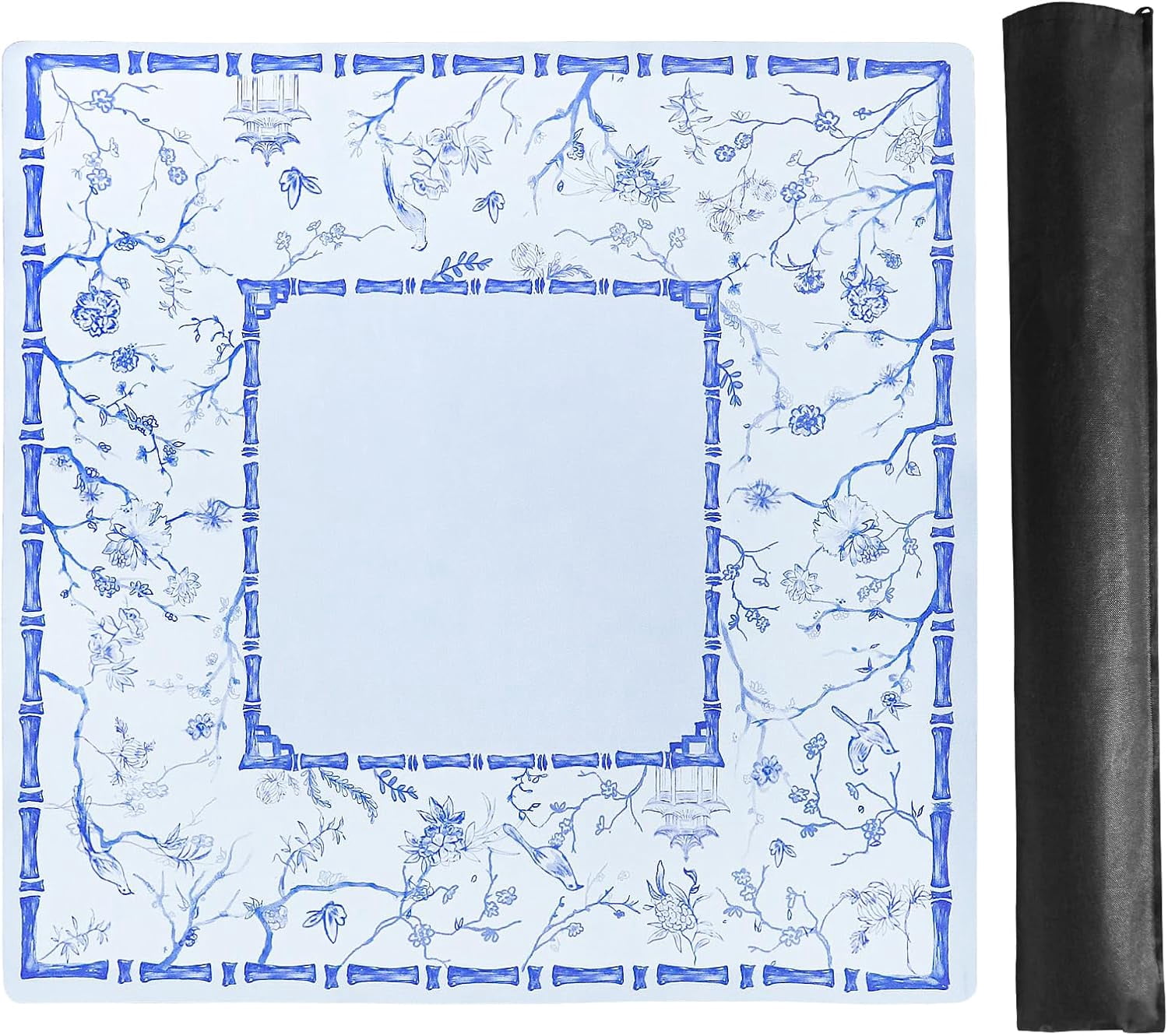 Large Blue Mahjong Mat (31.5” x 31.5”) with Black Carrying Bag, Anti-Slip, Noise-Reducing Table Cover for Mahjong, Poker, Board Games, Dominoes, and Card Games