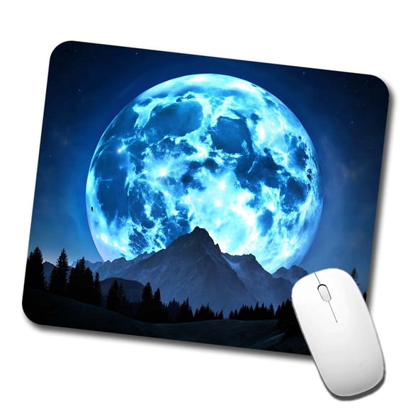 Large Blue Moon Over Mountain Range Mouse Pad Low Profile Gaming Mat