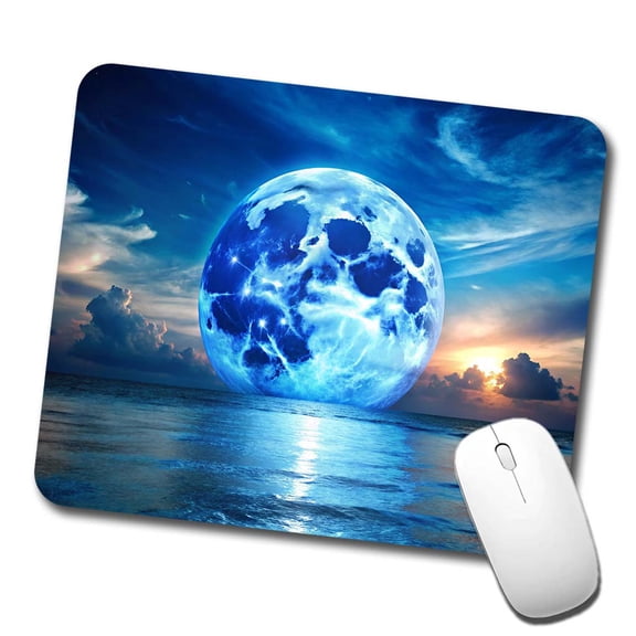 Large Blue Moon Over The Ocean Horizon Mouse Pad Low Profile Gaming Mat