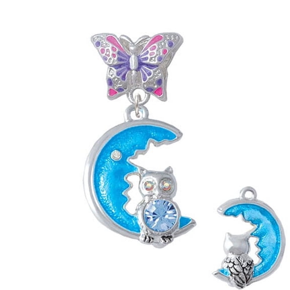 Large Blue Owl on Hot Blue Moon - Butterfly Charm Bead