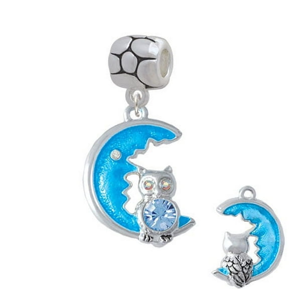 Large Blue Owl on Hot Blue Moon - Pebble Charm Bead