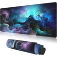 thumbnail image 1 of Large Blue Purple Nebulae Cosmic Galaxy Gaming Mousepad - Non-Slip Rubber Base, Stitched Edges, Ideal for PC Desk Mat for Game, Work, Office, 31.5"x11.8", 1 of 6