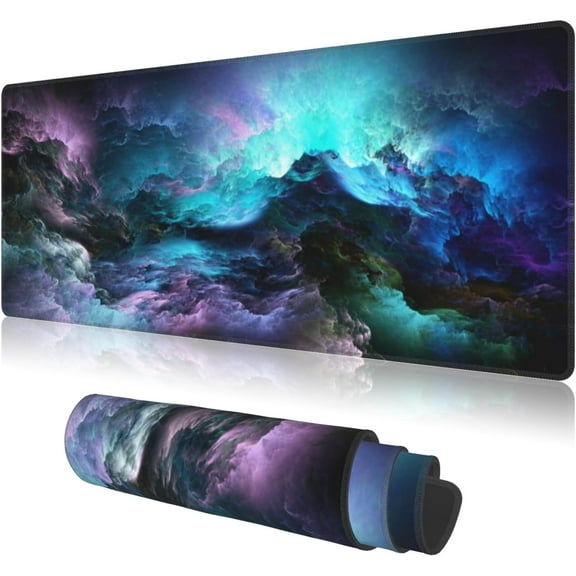 Large Blue Purple Nebulae Cosmic Galaxy Gaming Mousepad - Non-Slip Rubber Base, Stitched Edges, Ideal for PC Desk Mat for Game, Work, Office, 31.5"x11.8"