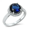 thumbnail image 1 of Large Blue Simulated Sapphire Halo Wedding Ring 925 Sterling Silver Band CZ Female Size 10, 1 of 4