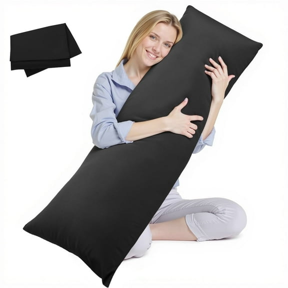 CshidWorld Full Body Pillow & Pillowcase Set - Soft & Breathable Long Bed Pillow for Adults, Side Sleeper Support, 20x54 Inches, Black