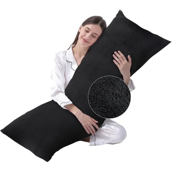 Large Body Pillow Insert with Faux Fur Cover - Fluffy Long Bed Pillow for Sleeping - Breathable Full Body Pillow for Adults - 20x54 inch (Black, with Cover)