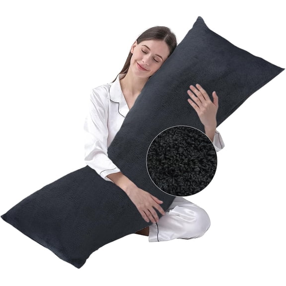 Large Body Pillow Insert with Grey Faux Fur Cover - Fluffy 20x54 Inch Long Bed Pillow for Sleeping - Breathable Full Body Pillow for Adults