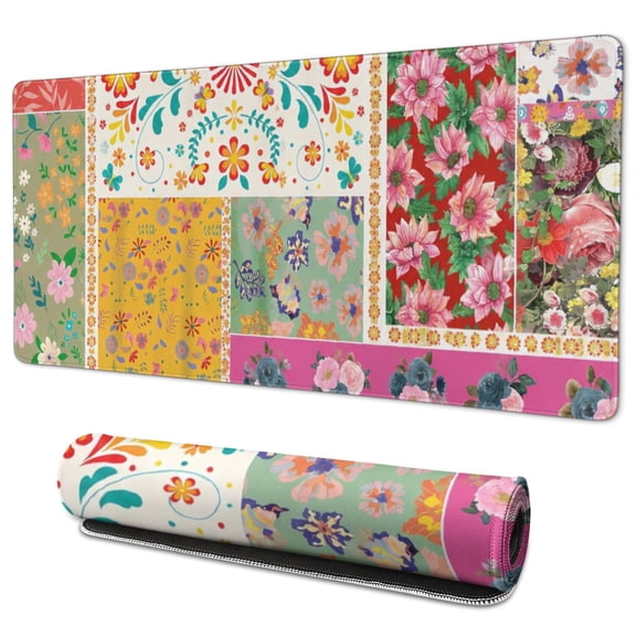 Large Boho Art XL Mouse Pad, Extra Large Polyester Keyboard Desk Mat with Stitched Edges and Non-Slip Rubber Base for Computer, Gaming, Work, Home Office, 35.4 x 15.7 in