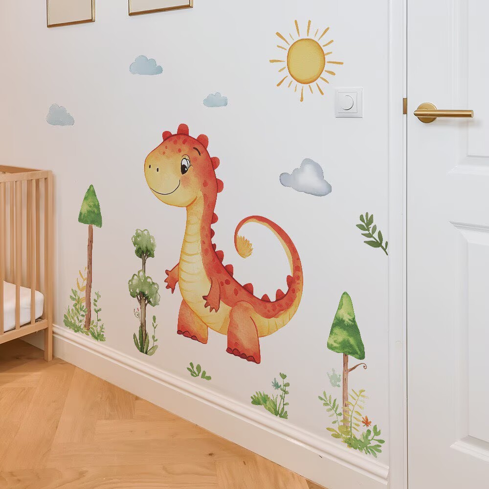 Large Boho Dinosaurs Wall Decals Dino Animal Tropical Palm Tree Wall Stickers Boys Bedroom Playroom Baby Nursery Wall Decor