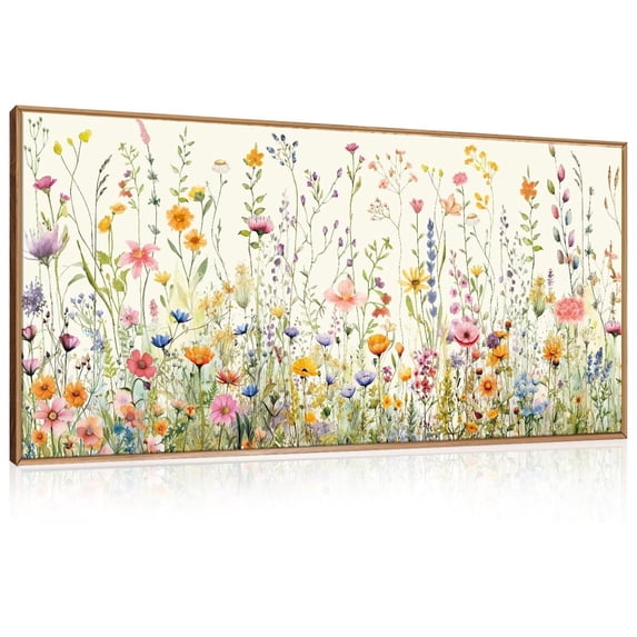 HPNIUB Boho Floral Framed Canvas Wall Art Watercolor Wildflower Multicolor Painting Botanical Decor for Living Room Bedroom Office 20x40 Inch