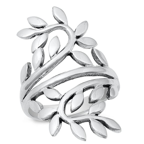 Large Boho Leaf Wrap Nature Vine Ring .925 Sterling Silver Band Jewelry Female Male Unisex Size 8