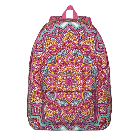 Large Boho Mandala Floral Backpack with Laptop Compartment, Stylish Bookbag for College School, Durable Nylon Daypack for Commute, Perfect Gift