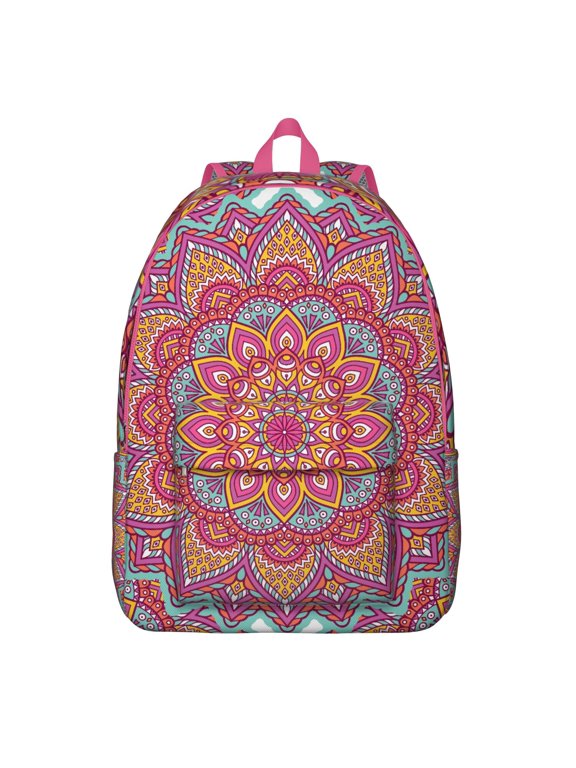 Large Boho Mandala Floral Backpack with Laptop Compartment, Stylish Bookbag for College School, Durable Nylon Daypack for Commute, Perfect Gift