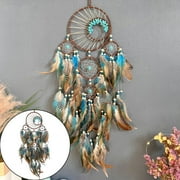 Large Boho Moon Dream Catcher, 23 Inch 5-Ring Turquoise Wall Decor, Hippie Hanging Ornament for Girls Room Living Room Dorm, Handmade with Feathers Beads, Ideal Hippie Gifts