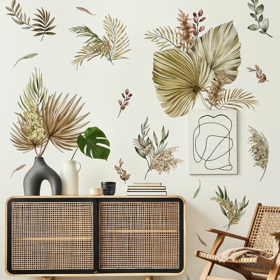 Large Boho Palm Leaves Wall Decals Fall Leaf Wall Stickers DIY Peel and Stick Wall Stickers Aesthetics Decor Living Room Bedroom TV Background Wall Decor