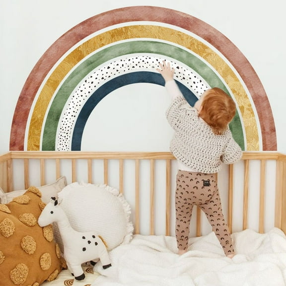 Large Boho Rainbow Wall Decals, Colorful Peel and Stick Fabric Nursery Wall Decor, Removable Home Room Wall Decor Murals Stickers for Kids Girls Toddler Bedroom Living Room Playroom