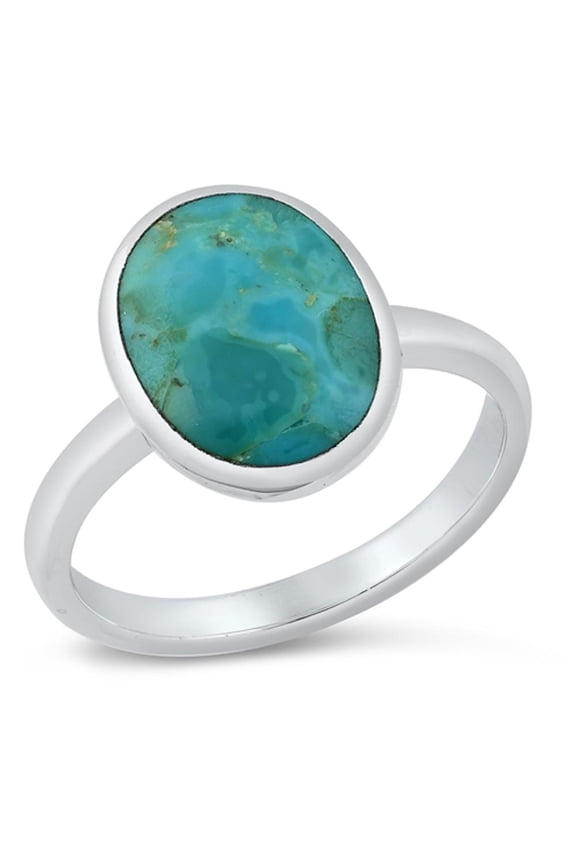 Large Boho Simulated Turquoise Ring .925 Sterling Silver Band Blue CZ Jewelry Female Size 6